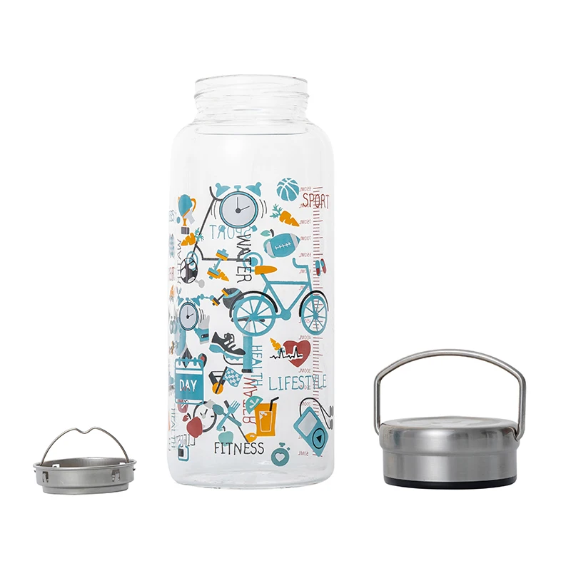 KDG 1000ml Customized Hot Sale High Borosilicate Stainless Steel Cap Glass Portable Water Bottle Manufacturers  beverage bottles