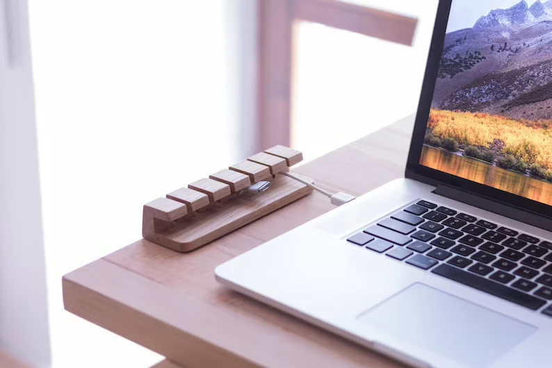 Office Desk OrganizerWooden Cable and Charger Organizer  Cable Management for Power Cords and Charging Cables