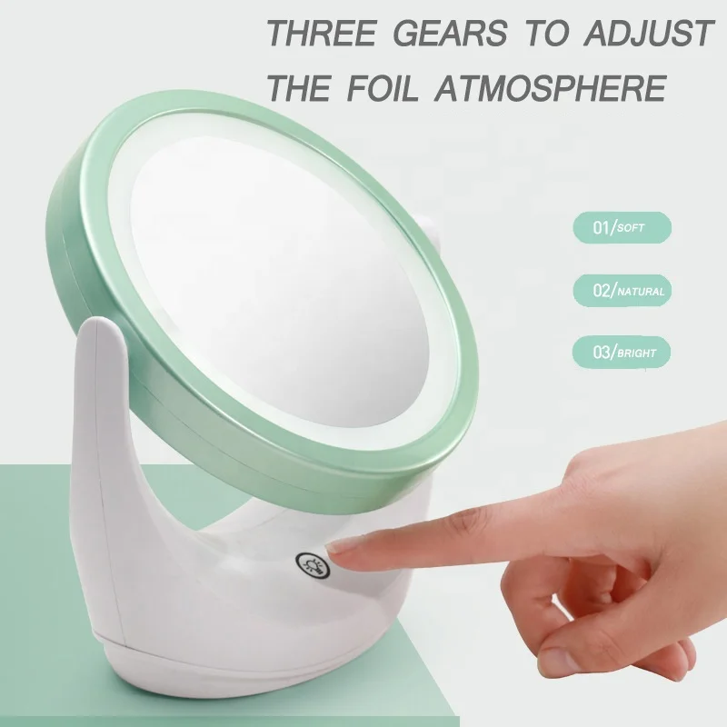 2022 New LED Cosmetic Mirror 360 Degrees Rotating Double Side Makeup Mirror Removable Battery Table Mirror
