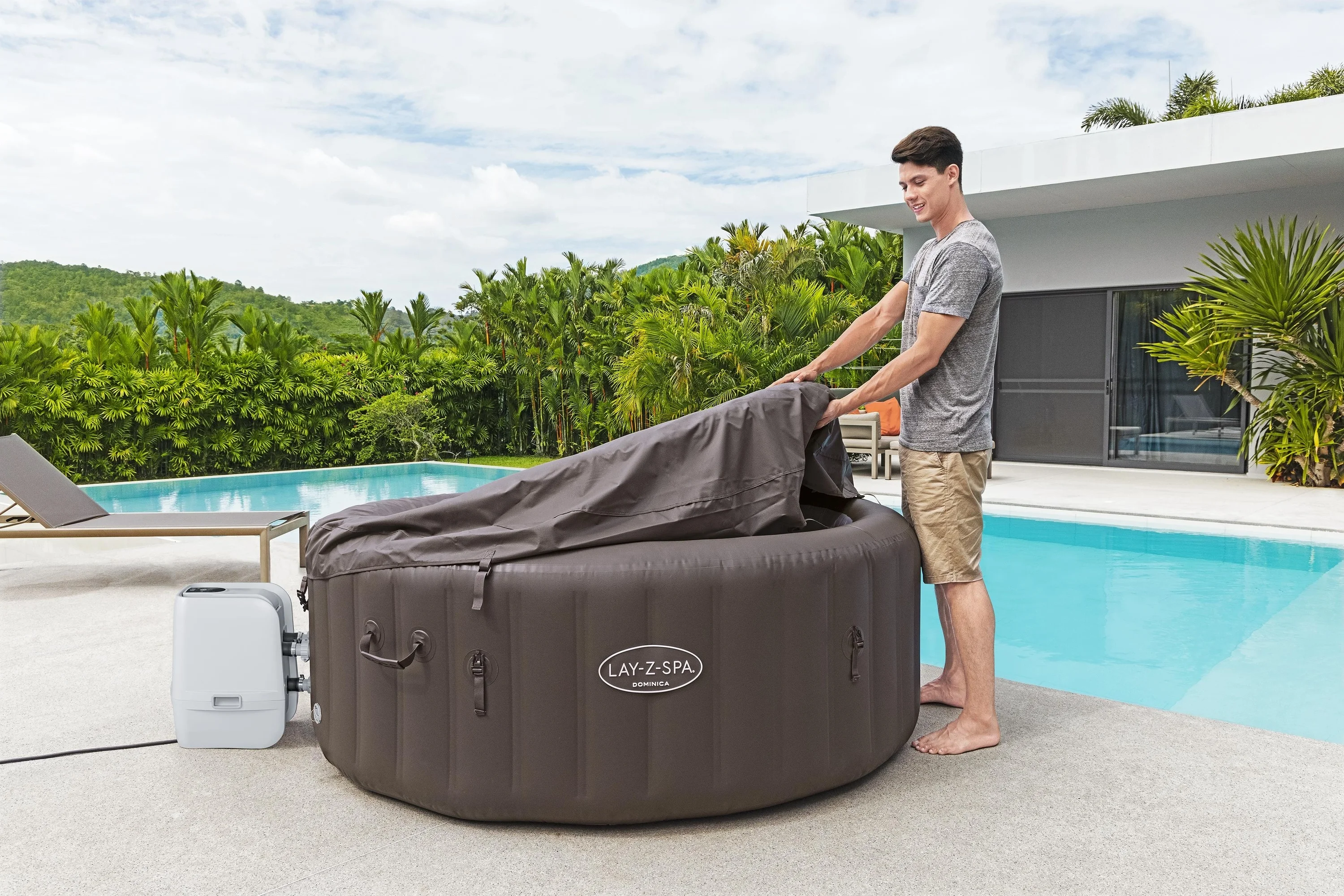 BESTWAY 6001S Lay-Z-Spa Dominica Energy-Efficient Smart Jet Inflatable Hot Tub with App Control 4-6 person