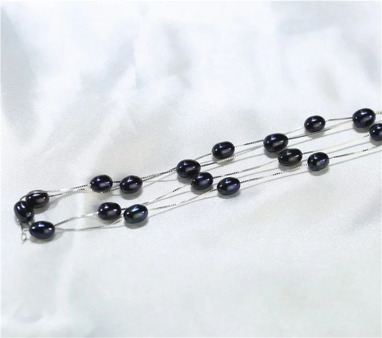 FEIRUN 7-8mm drop 3A black 925silver  Freshwater Natural Cultured Pearls Necklace real pearl necklace price