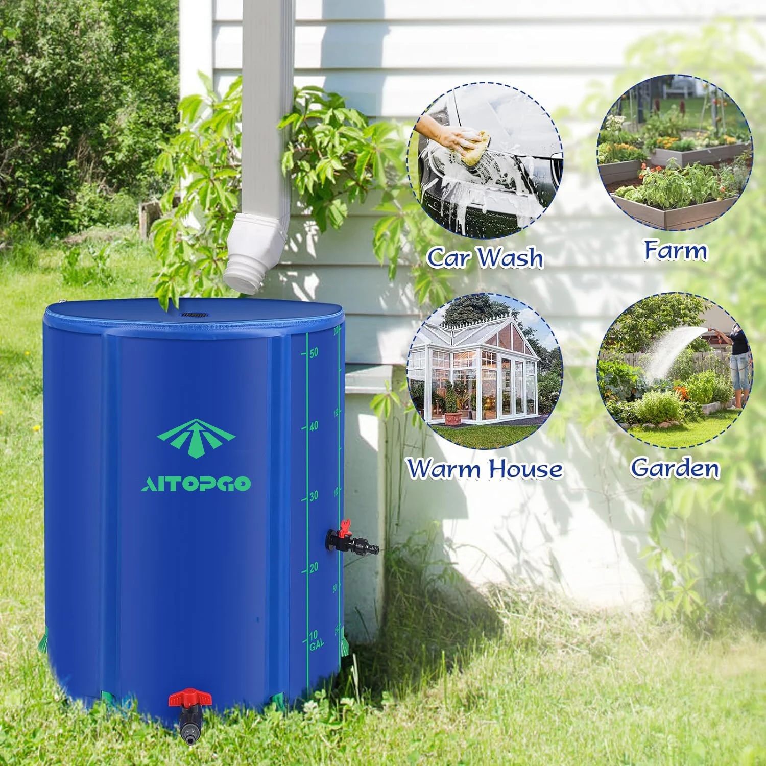 53 Gallon Collapsible Rainwater Collection Garden Water Reservoir Collector Tank Plastic Folding Rain Barrels