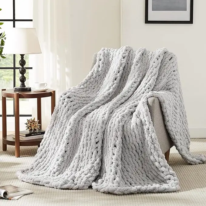 New Design Organic Cotton Sofa Chunky Knit Blanket Hot Sale Soft Touch Cable Knit Throw Knitted Blanket For Home