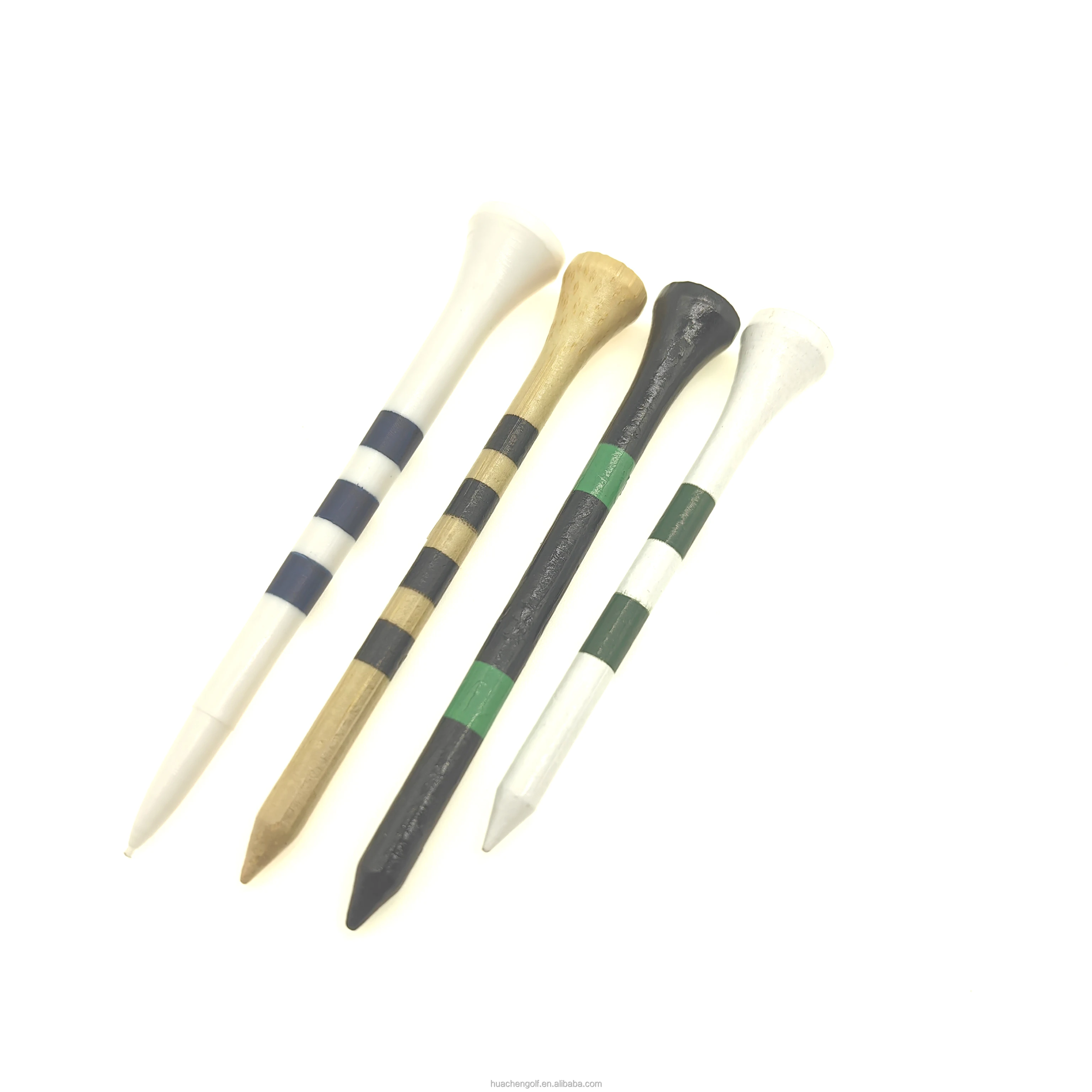 Wooden Bamboo Golf tees 360 Colored Stripes printing