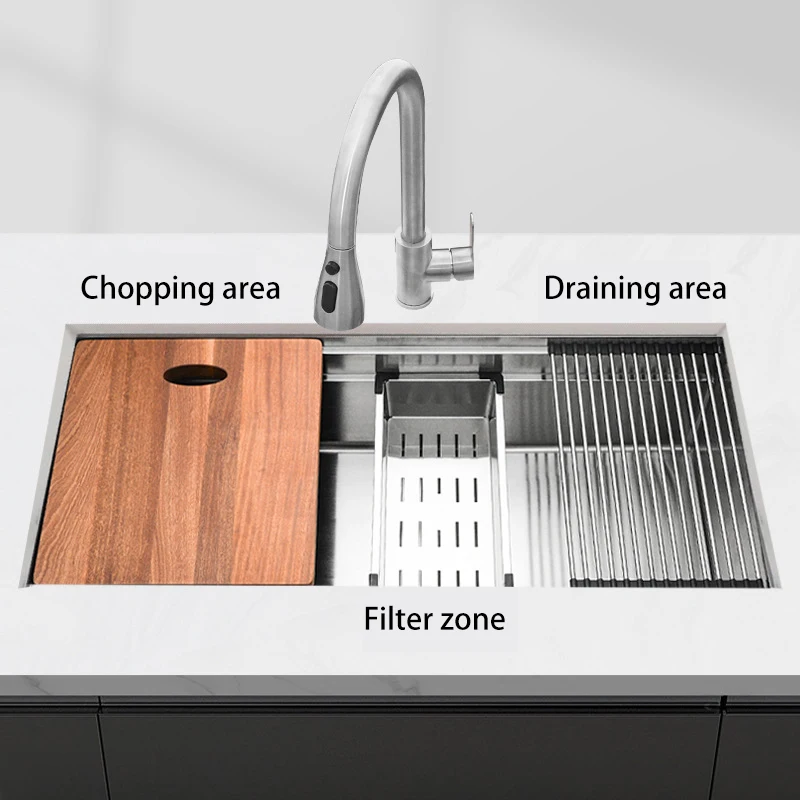 Custom Large Size Farmhouse Smart Sink Brushed Single Kitchen Sink Home Dishwasher Workstation Sink