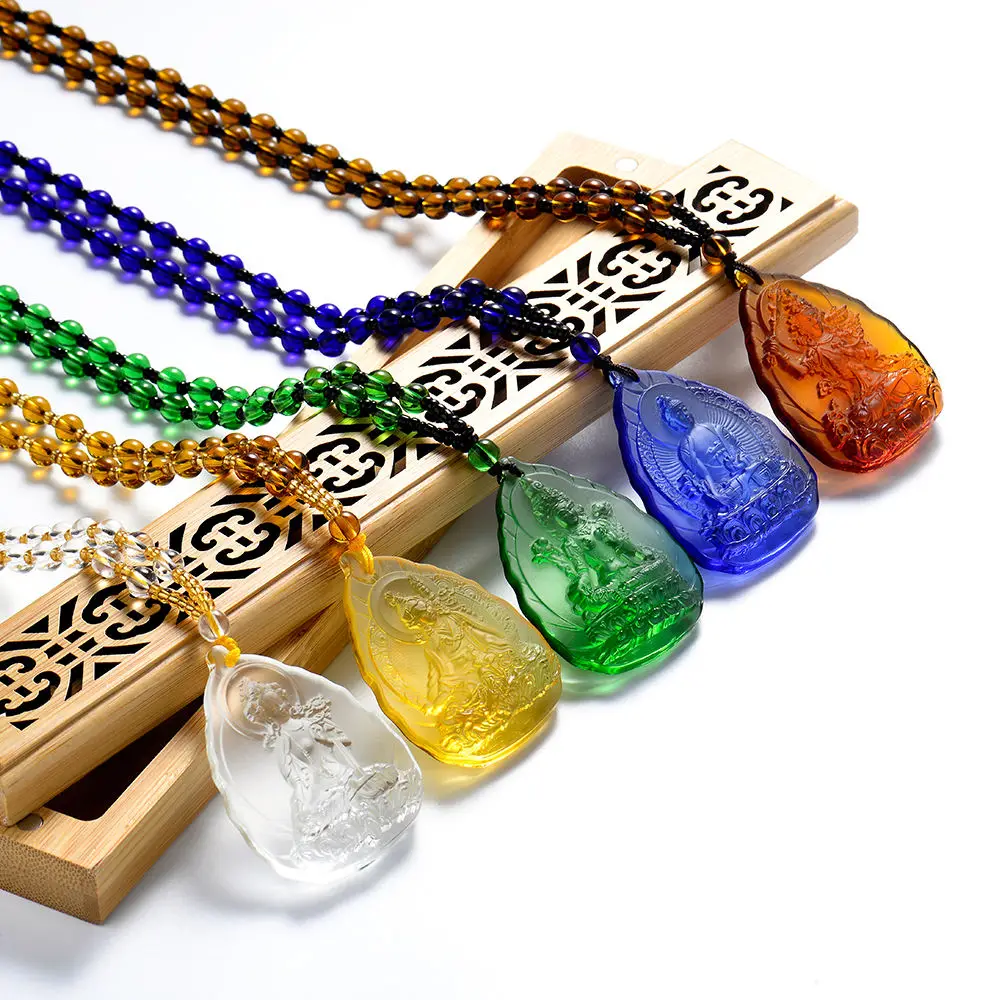 Spiritual Jewelry Buddha Protection Amulet Crystal Pendant Necklace Green Tara The yellow Jambhala Medicine Buddha Manjusri