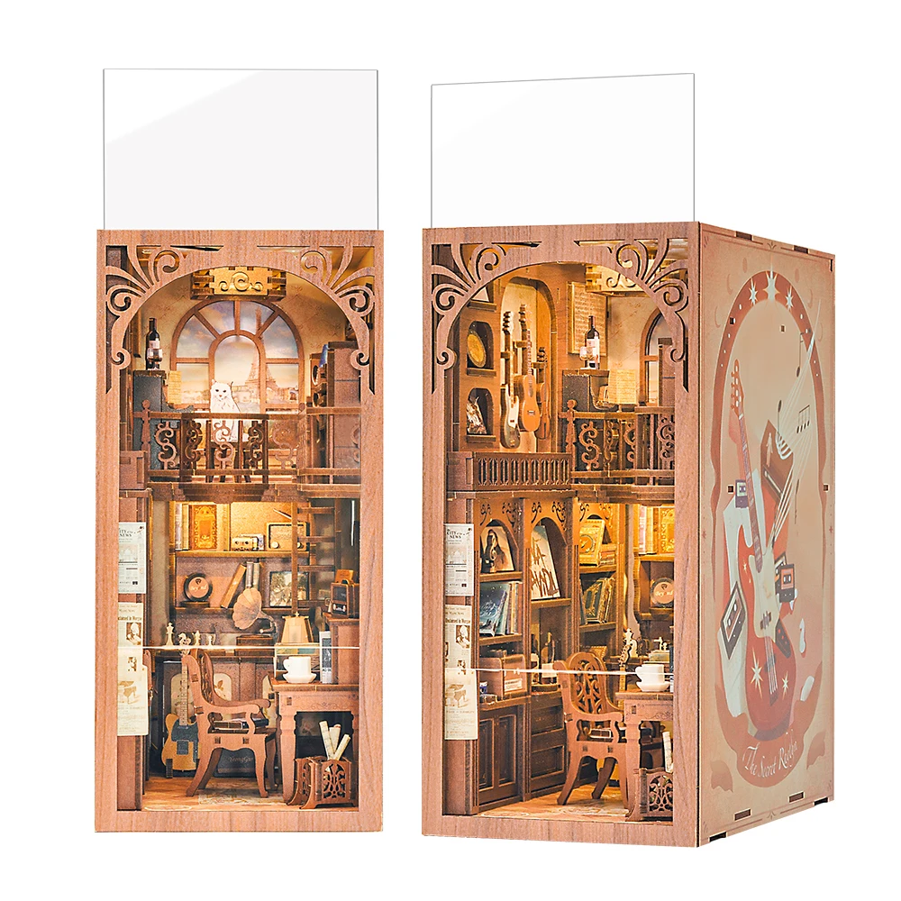 Cutebee DIY Crafts 3D Wooden Puzzle Kit The Secret Rhythm Book Nook Kit Decoration Bookshelf with Dust Cover