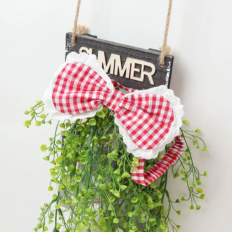 Cute Infant Clothes 2 Piece Plaid Floral Lace Collar Sleeveless Baby Girl Romper+bow Headband Birthday Princess Bodysuit 0-18M