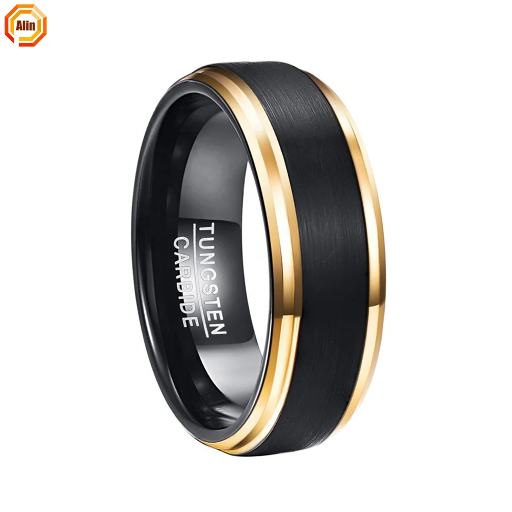 8MM Blue Color Plated Big CZ Stone Brushed Inlay Pattern Wedding Band Tungsten Carbide Men Rings