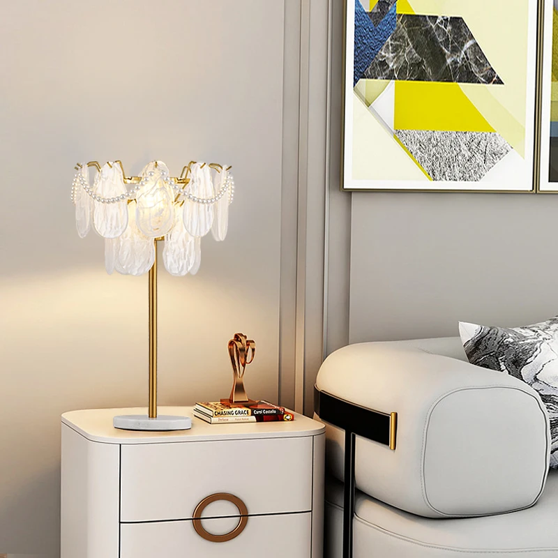 French Design Modern/Nordic Style Glass Leaves Fancy Pearl Crystal Table Desk Lamp AC Power LED/Bulbs Light Source Living Room