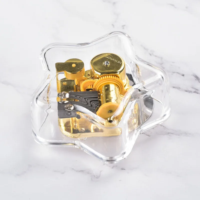 Star Shape  Acrylic Music Box With Wind Up Mechanism