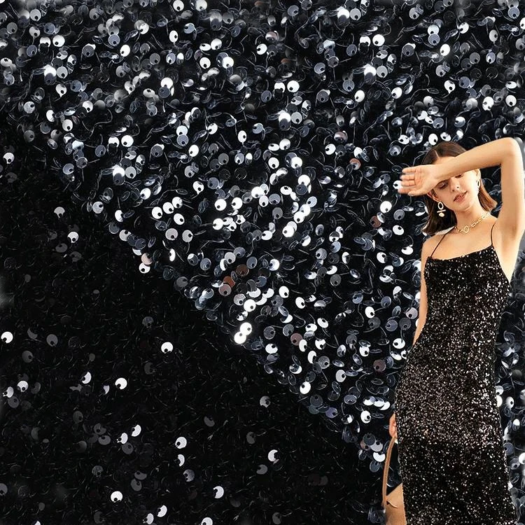 High gradient large soft stretch velvet fabric woman party embroidery sequin fabric