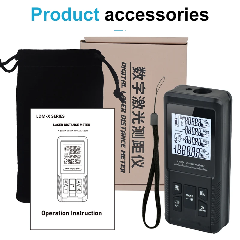 X-120 120M Laser Meter Distance with Angle Function Digital Laser Distance Meter Rangefinder Hand-held Distance 50m Meter