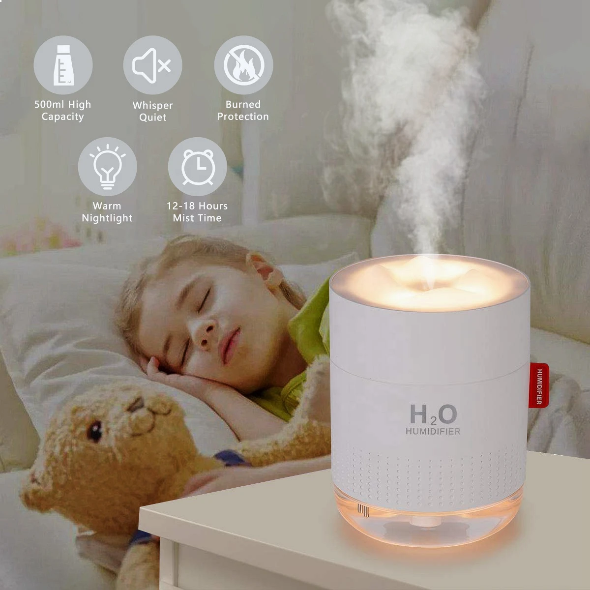 Портативный мини-увлажнитель воздуха H2o 500 мл USB-зарядка светодиодная подсветка ультразвуковой увлажнитель для спальни автомобиля