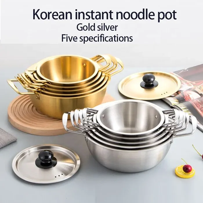 Kitchenware Korean Gold Silver Noodle Ramen Pot Double Ear Soybean Paste Soup Pot Cooking Pot
