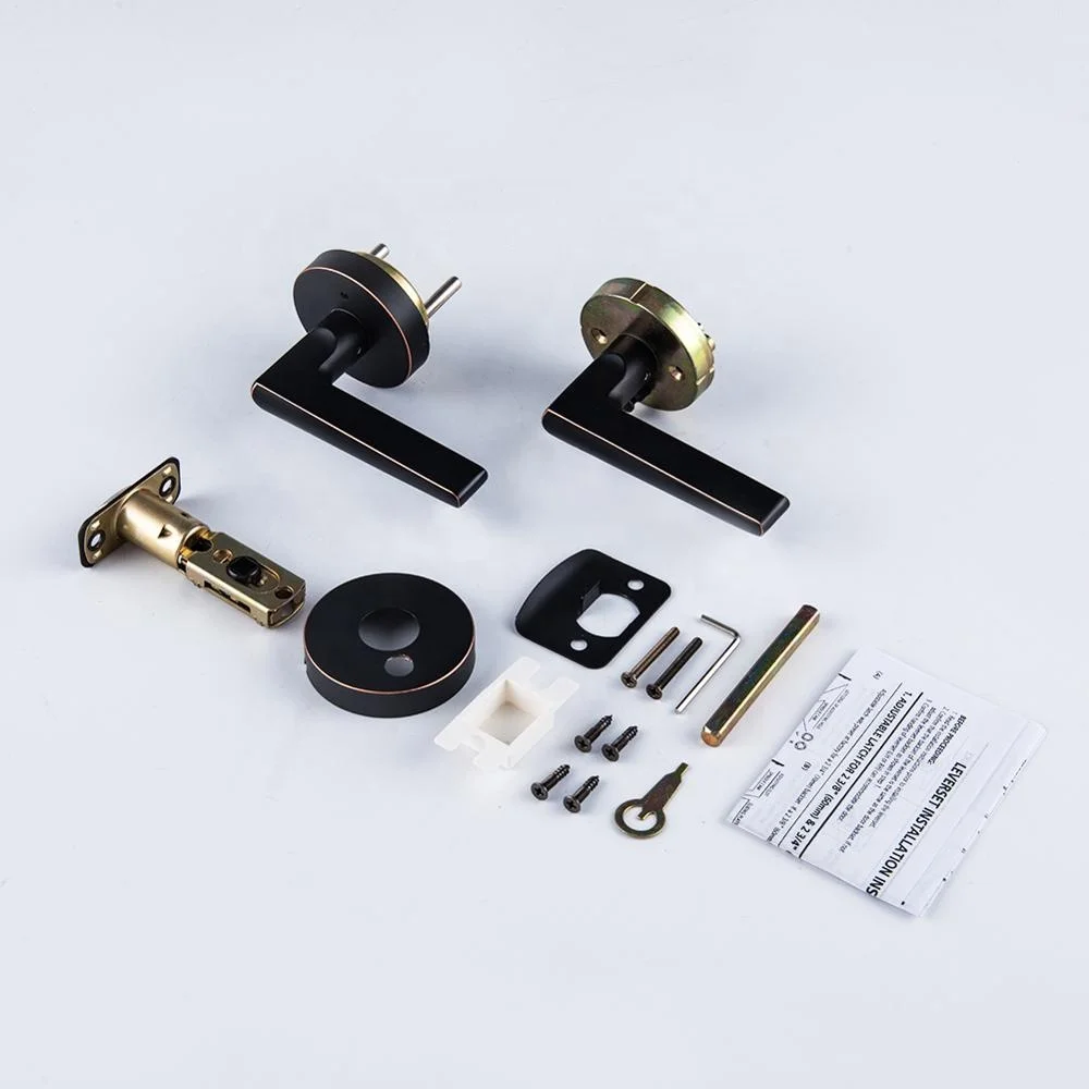 Free Sample Zinc Alloy Privacy Tubular Latch Lock Lever Handle Lockset Black Door Handle