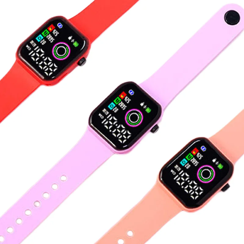 Trendy Square LED Watch - Magic Circle Design, Simple Key Button, Student Wristwatch