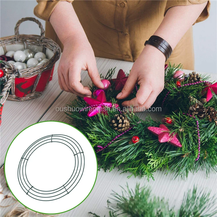 Christmas wreath making supplies green florist wire metal craft wreath frame and sticky hook for festival decoration and DIY