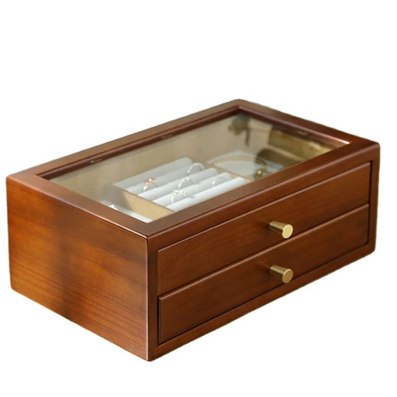 Customized solid wood multi-layer vintage jewelry box earrings bracelets jewelry storage box wholesale storage box