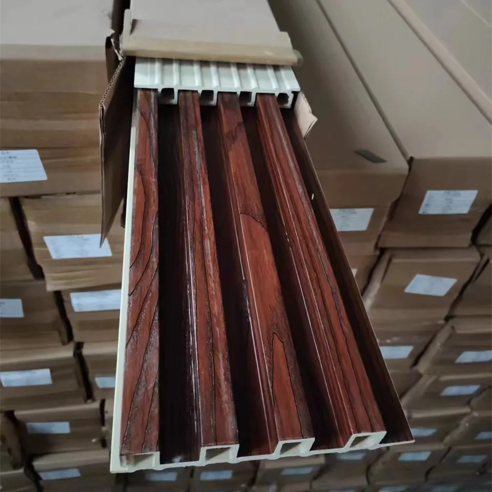 3D embossed Fluted WPC Wall Panelings Multi Indoor Wooden Gain Composite Laminated hollow WPC Wall panel for interior decoration