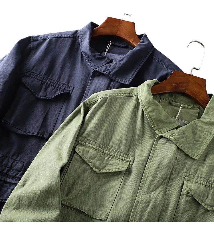 Wholesale designer army green vintage shirt Mens Casual Long Sleeves heavy cotton washed Cargo Shirts