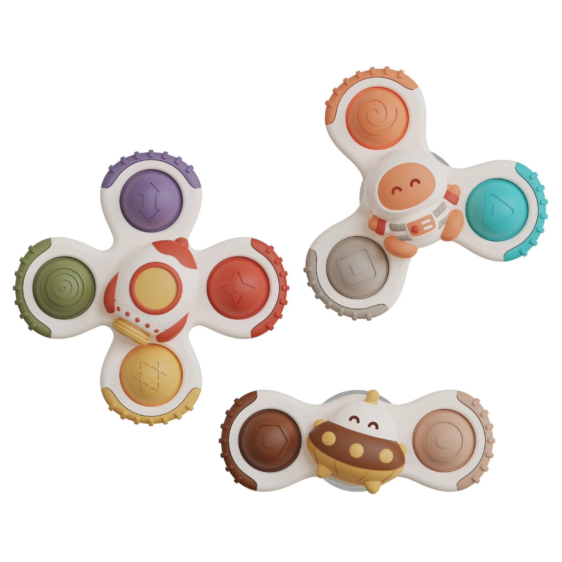 3PCS Silicone Baby Bath Touch Sensory Fidget Squeeze Toy Set Cute  Suction Cup Spinner Toy for Toddler