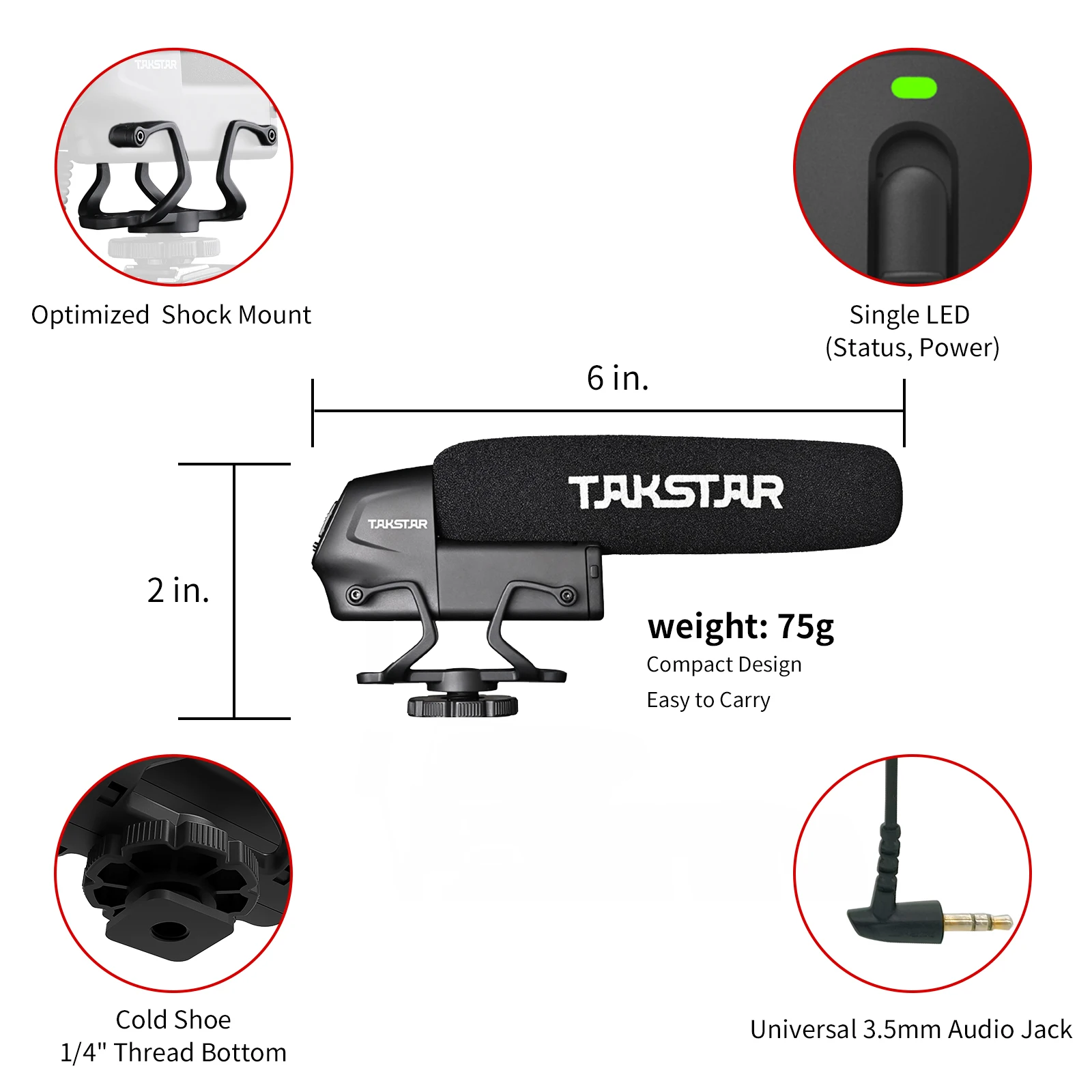 TAKSTAR SGC-600 Shotgun Microphone Camera Microphone Video Mic for iPhone, Android Phone, Canon/Nikon/Sony Camera&Camcorder