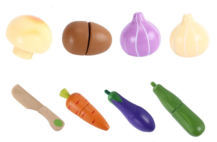 Wholesale preschool role play pretend play kitchen set toy wooden food cutting vegetables fruit toy for kids