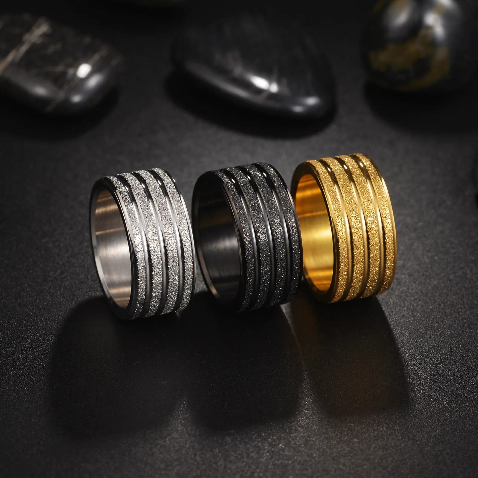 2024 Hot New Chinese Loong Style Stainless Steel Ring Gold Plated Punk Style Frosted Titanium Jewelry for Engagement Gift