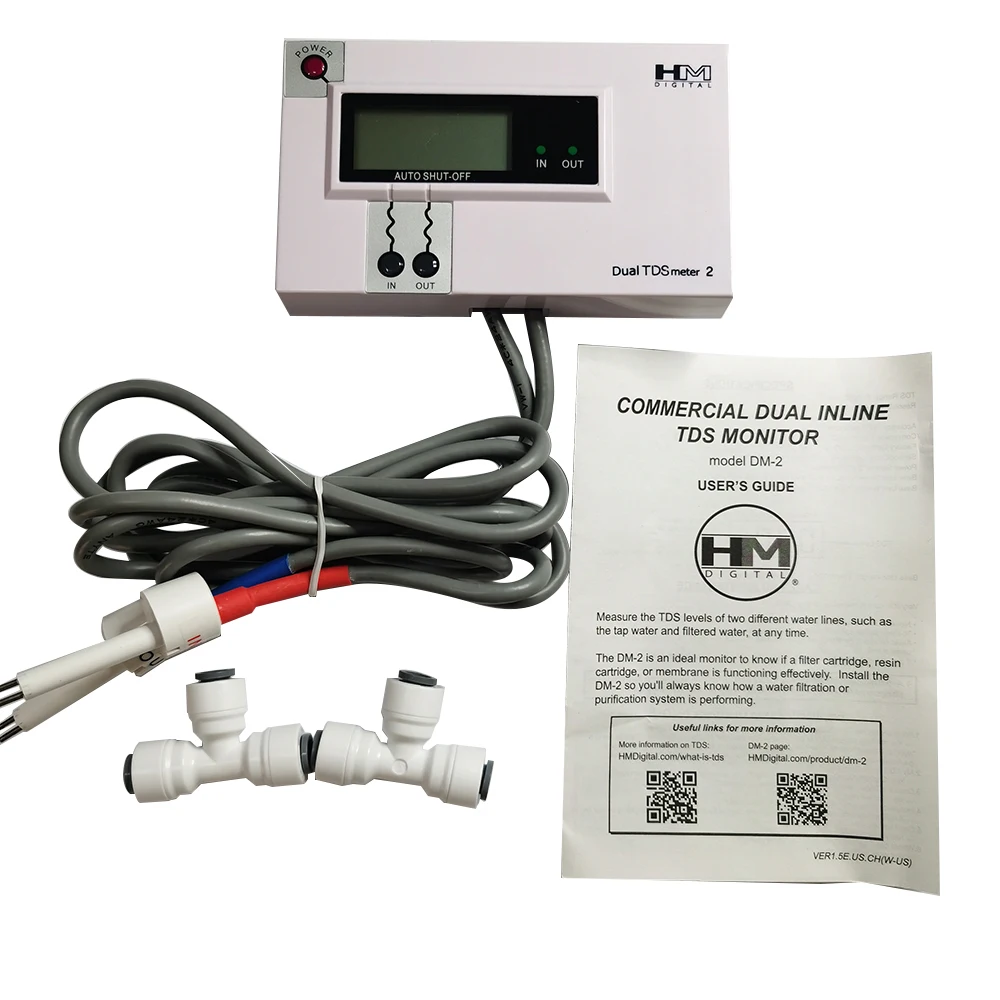 HM TDS DM-2 Dual TDS Monitor Water Quality Monitor Meter with 1/4 Sensor Analog In-line 0-9990 ppm for Water Purifier