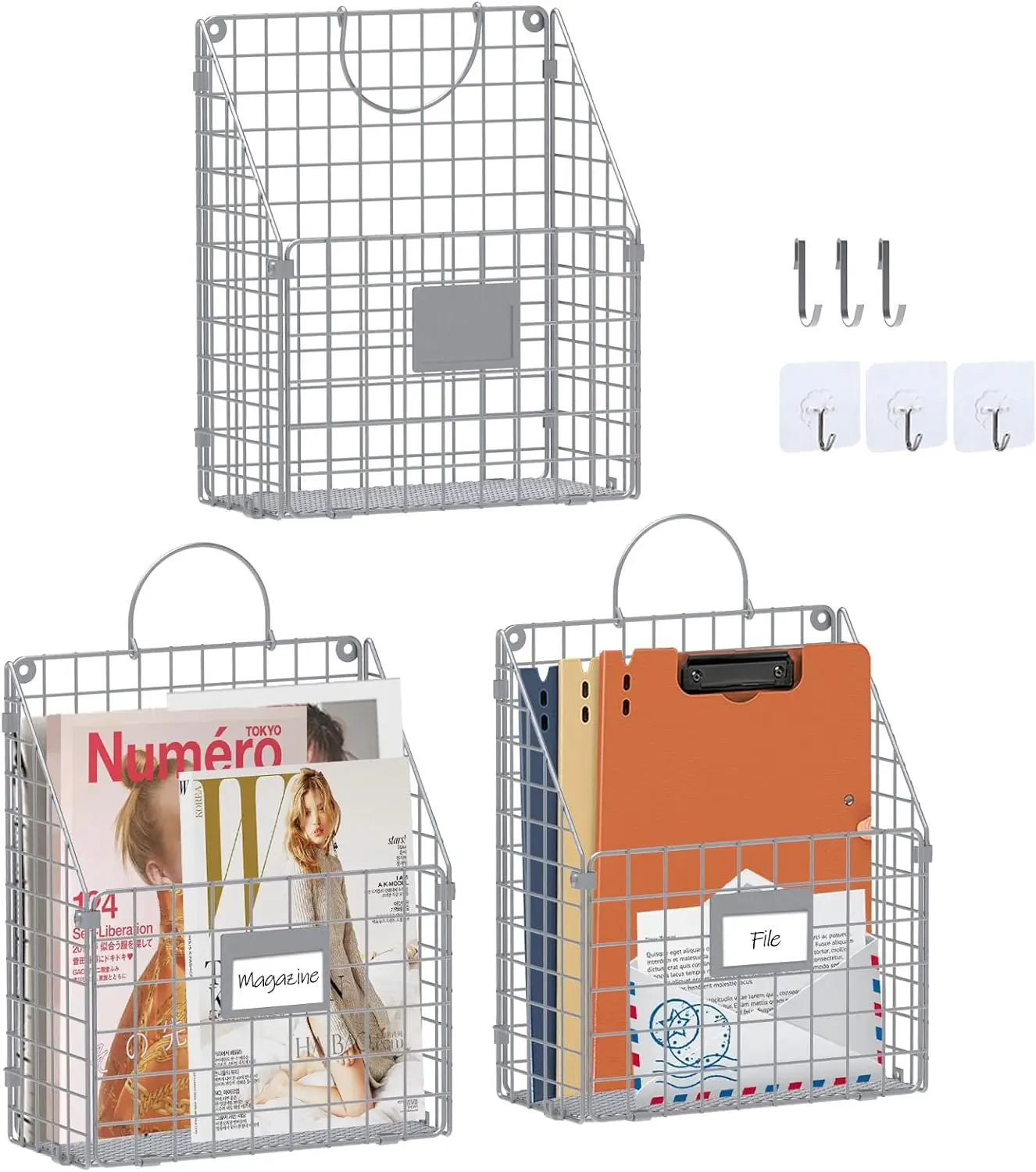 3 Packs Mesh Wall File Holder Black File Paper Organizer Office Hanging File Folder Magazine Rack Mail Sorter Bin