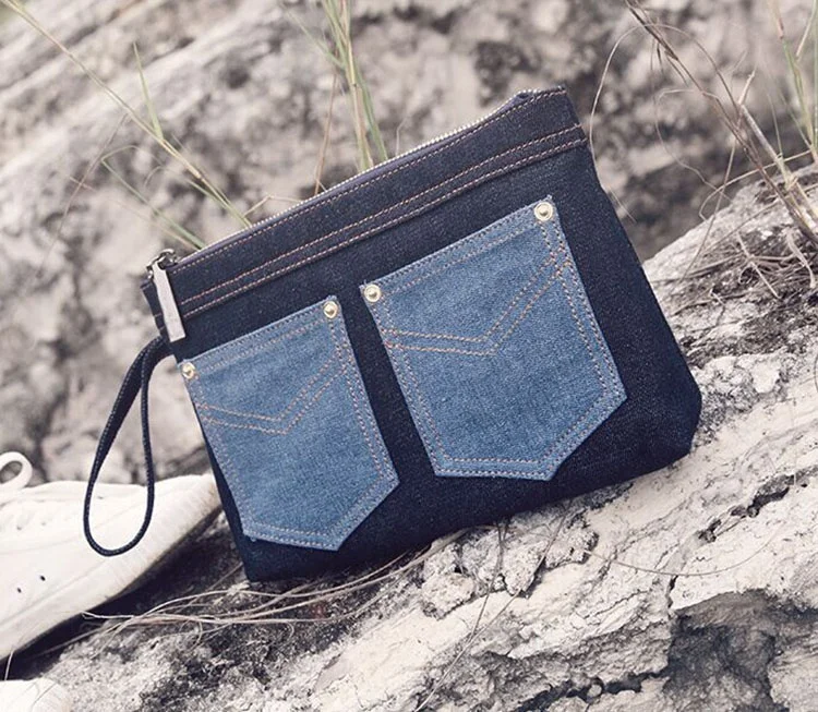 New personality style ladies denim clutch bag summer recreational and contracted mobile phone bag