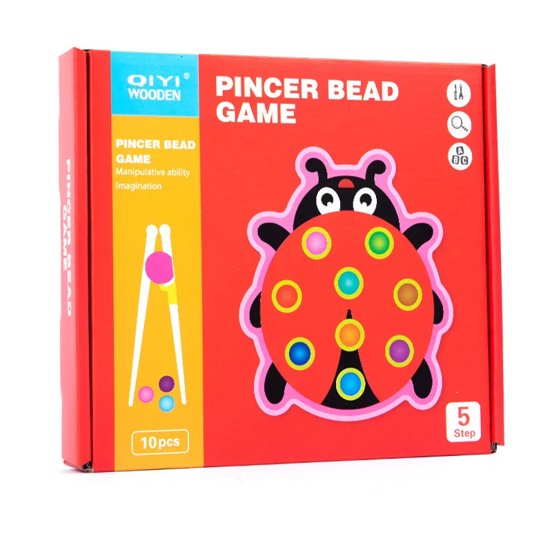 Wooden educational toy pincer bead game kids funny bead clamping game clip on beads hand eye coordination training