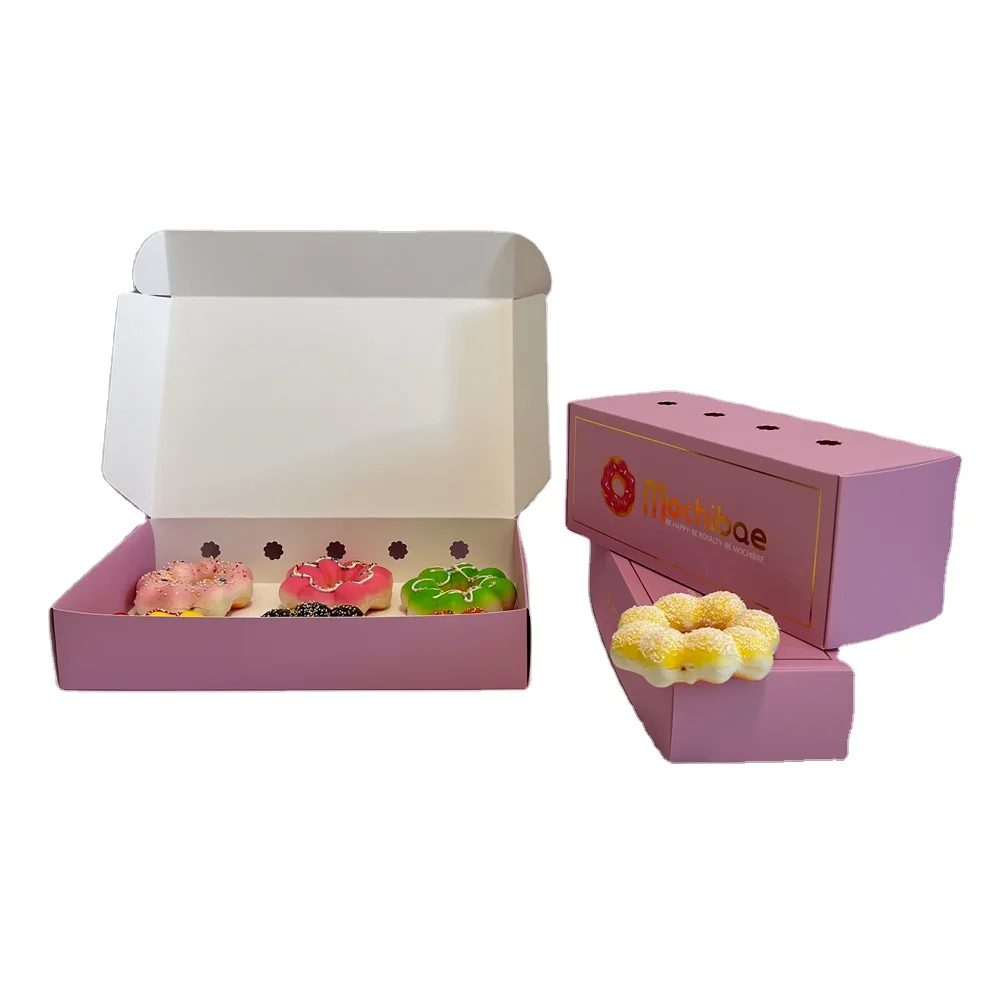 Wholesale custom frozen food delivery boxes biodegradable bubble waffle box packaging disposable takeaway pink mochi donut box