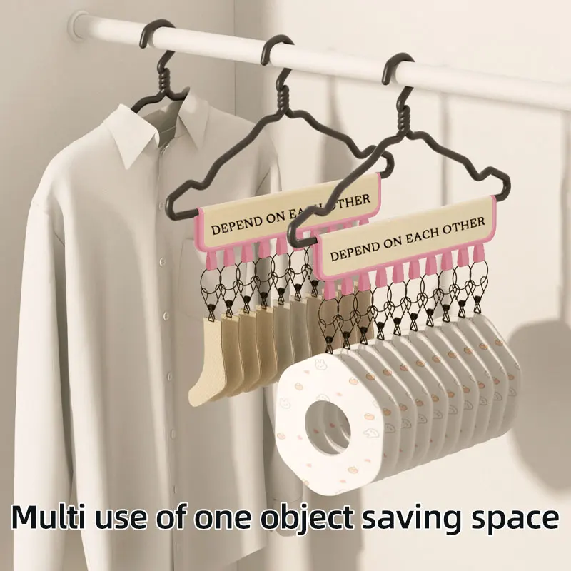 Multifunctional Foldable Hat Hanger with Fabric Cap & Towel Holders Stainless Steel Clips Clothes Storage Wardrobe Organization