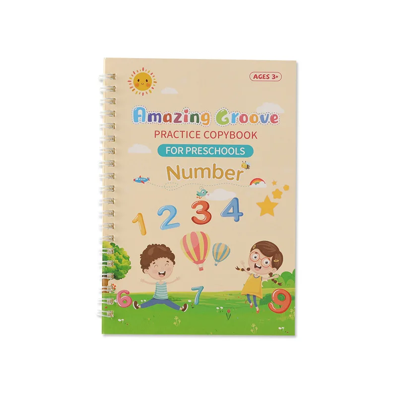 CL874 Kids Practice Writing Copybook English Groove Calligraphy Exercise Book 4pcs Set Magic Reusable Calligraphy Book