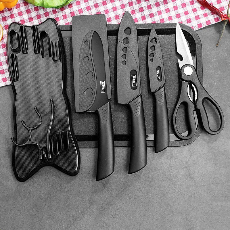 Stainless steel kitchen knife set, black steel knife set, kitchen knife, chef knife, fruit knife, scissors, melon planer