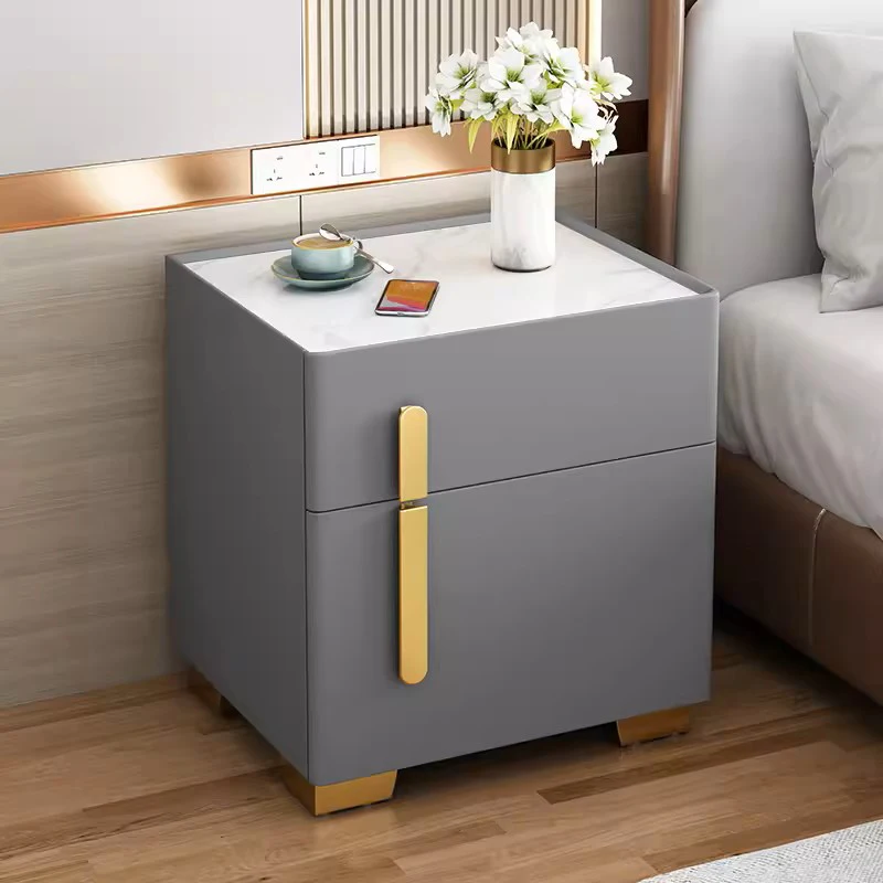 Smart bedside table with Fingerprint Lock and Wireless Charging Station LED Lights USB Port 2 Drawer Storage Cabinet