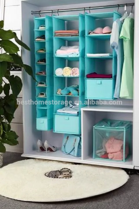 Fabric folding hanging storage bag  closet clothes organizers