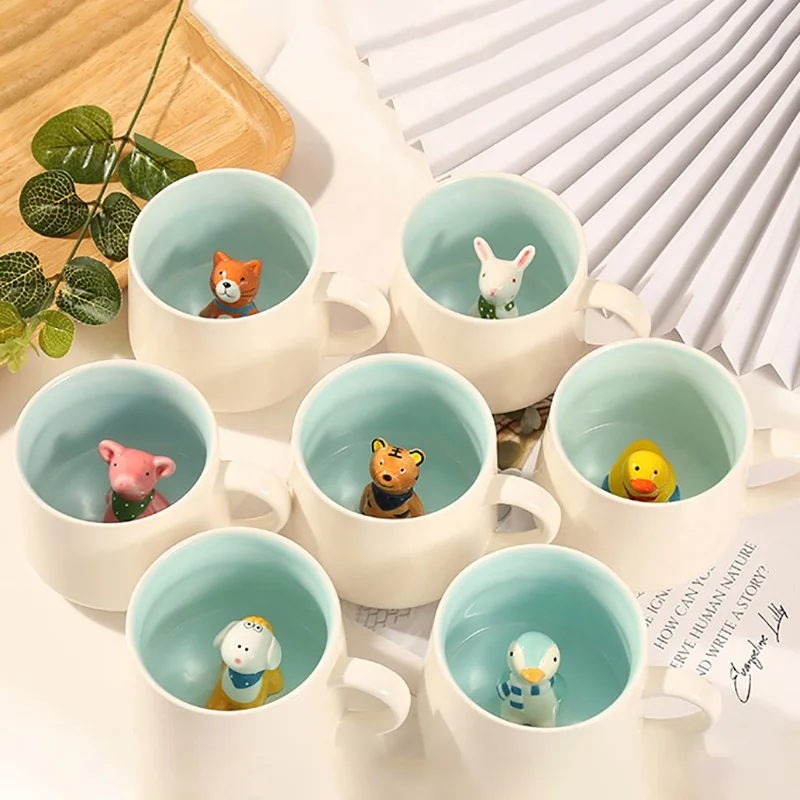 Mugs 3d Cartoon Cat Dog Animal Inside Ceramic Mug