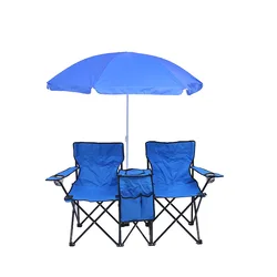 Folding beach chair portable double chairs with sun shade umbrella for camping hiking