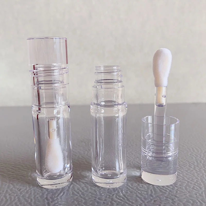 LZ Pack Stock 100pcs Clear Crystal Liquid Lipstick Packaging Custom Logo 5ml Big Brush Lip Gloss Tubes With Big Wand
