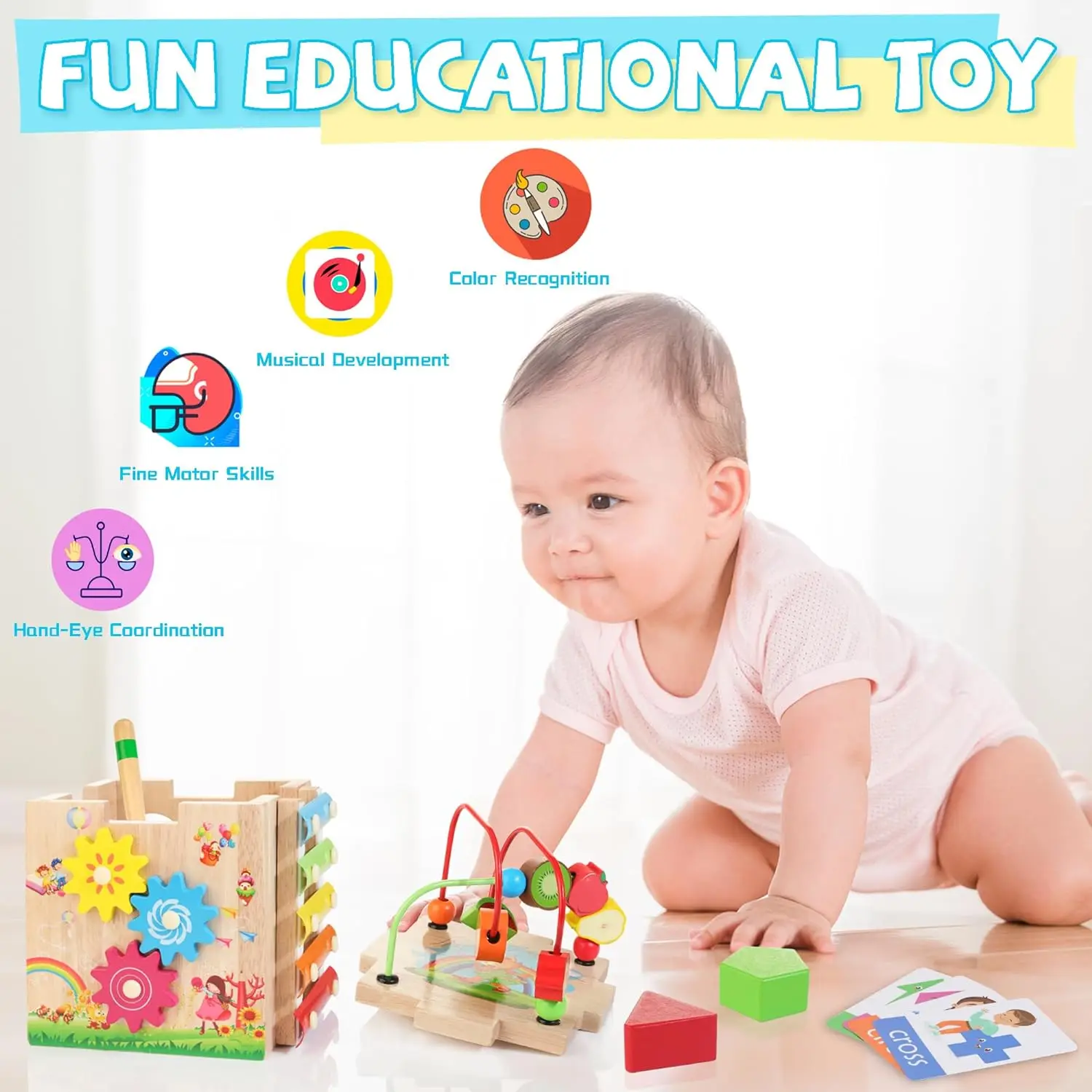 8-in-1 Montessori Toys Boys & Girls Educational Learning Toys Wooden Activity Cube For Toddlers First Birthday Gift