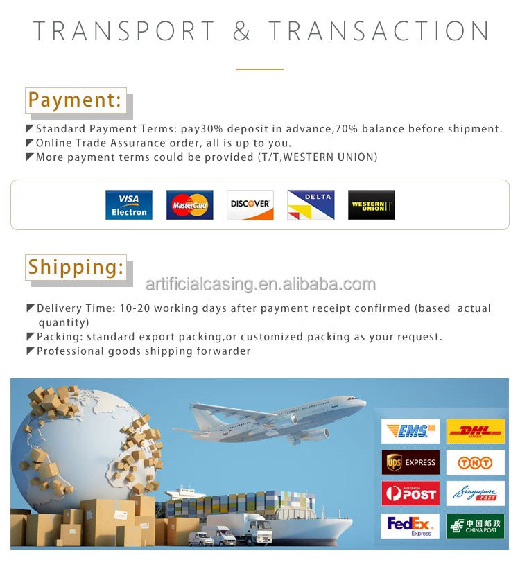 Shandong Top Quality Cellulose Sausage Casing can be cooked,smoked,BBQ casing