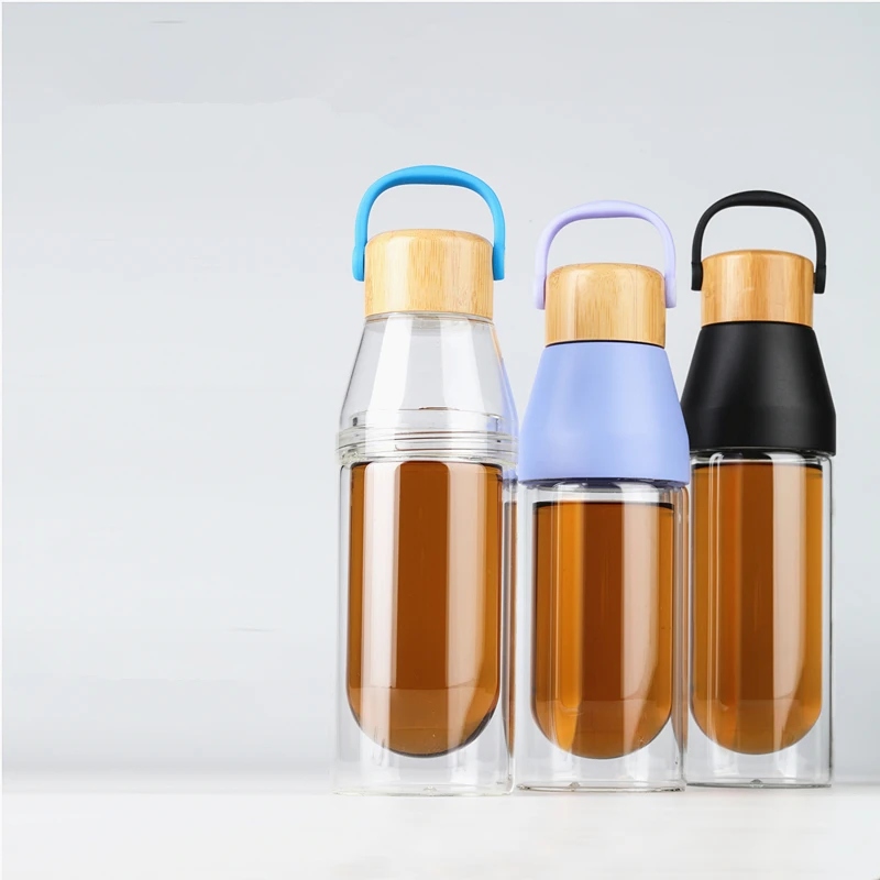 300 мл боросиликатный Кристалл двойные стены стеклянная бутылка питьевой воды.