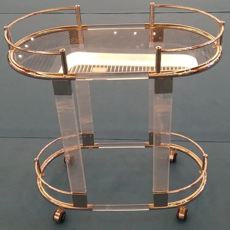 Hotel Furniture Antique Brass Metal Glass Acrylic Drinks Serving Trolley Bar Cart Hotel dining Cart