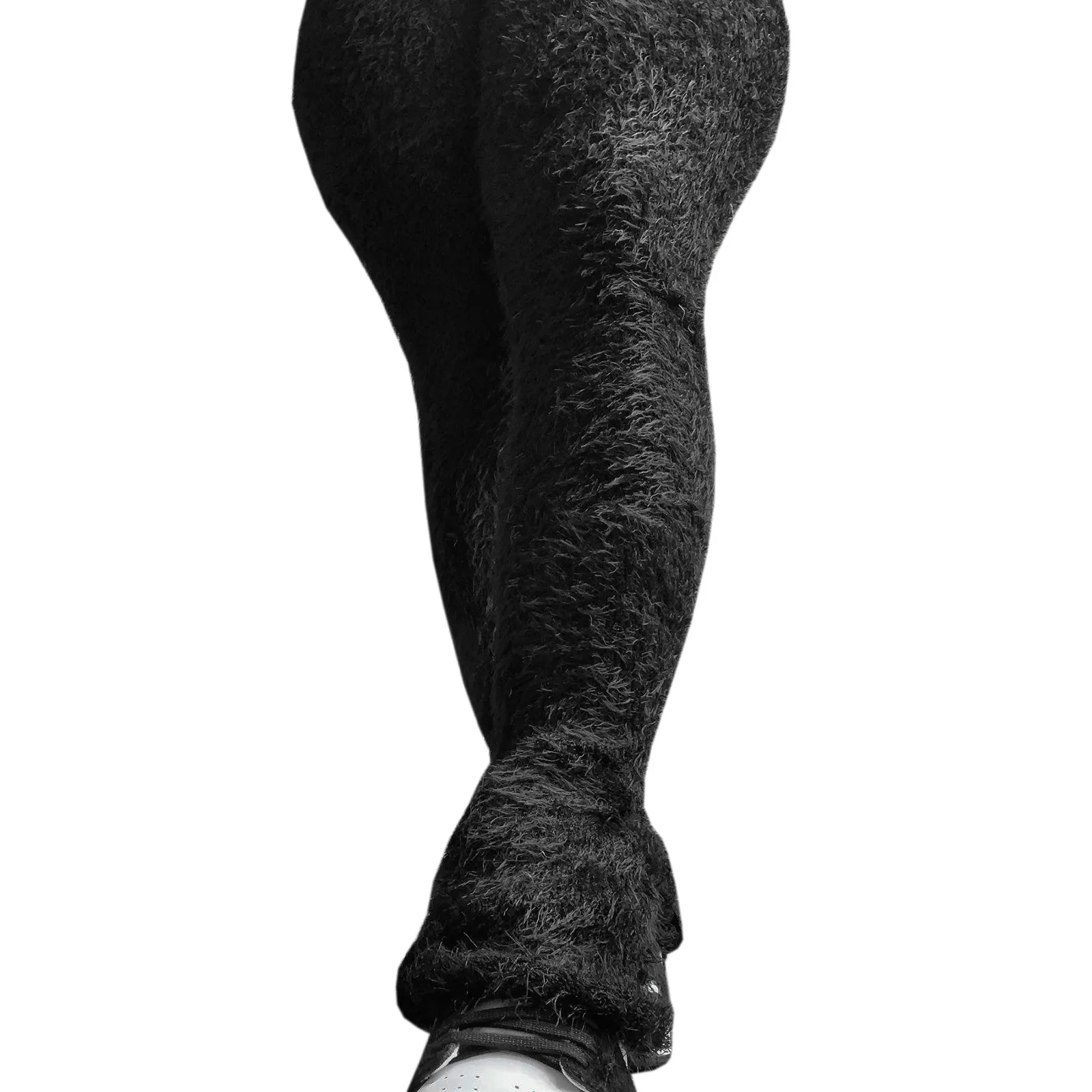 hot selling women solid faux fur long pants fall winter hot skinny pants knitted flared pants trousers