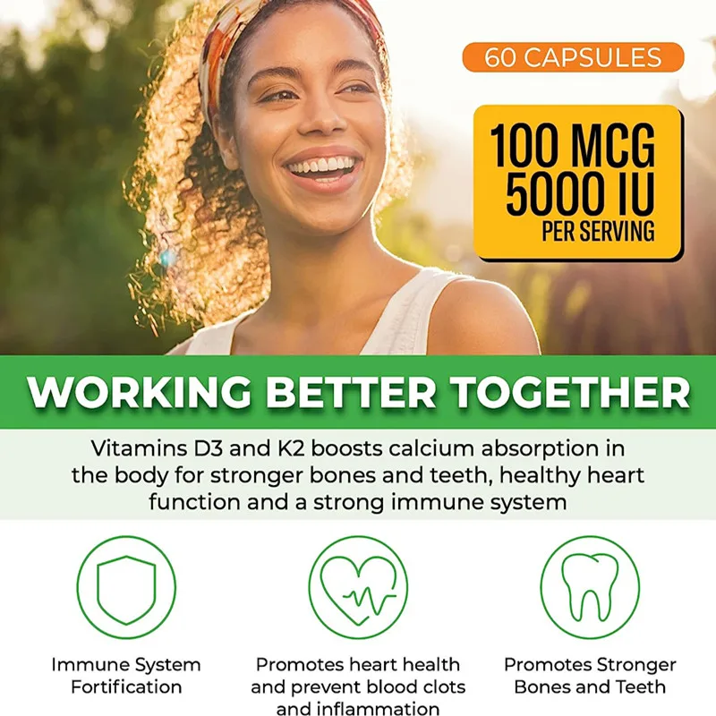 OEM/ODM/OBM Vegan Vitamin K2 Vitamin D3 Softgel Capsules Vitamin K2 MK7 Softgel 5000IU Vitamin D3 K2 Capsules Support Heart