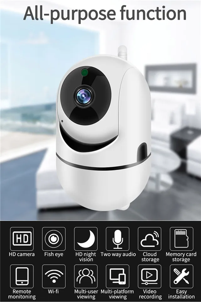 PTZ внутренняя мини ip-камера HD1080P камера «рыбий глаз» Двусторонняя радионяня Беспроводная умная Wi-Fi