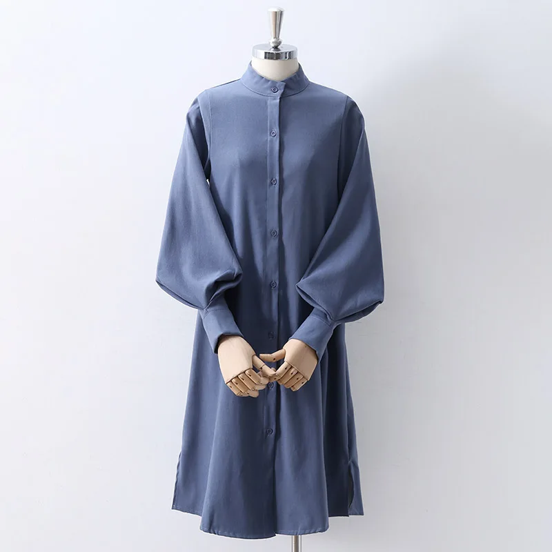 2023 new Mid-length lantern sleeve stand-up collar top female autumn clothes new retro long-sleeved loose shirt skirt